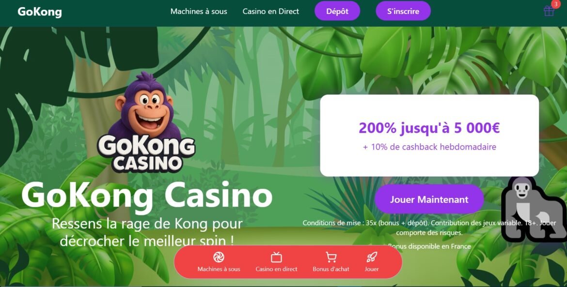 GoKong Casino ▷ Bonus 200% jusqu’à 5 000 € et cashback exclusif 2025